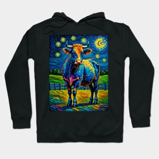 Cow in starry night Hoodie